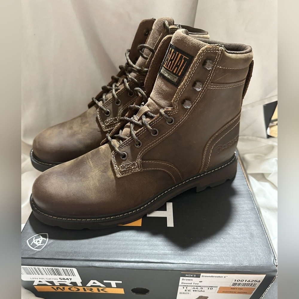 NIB Men's Groundbreaker 6" Soft Toe Work Boot Brown Color Sz 9.5 10 10.5 11